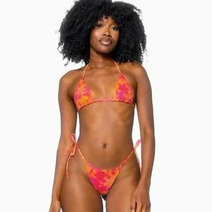 437 Swimwear Flora Bikini Set Pink Orange Tie-Dye Vibrant Tropical Size M